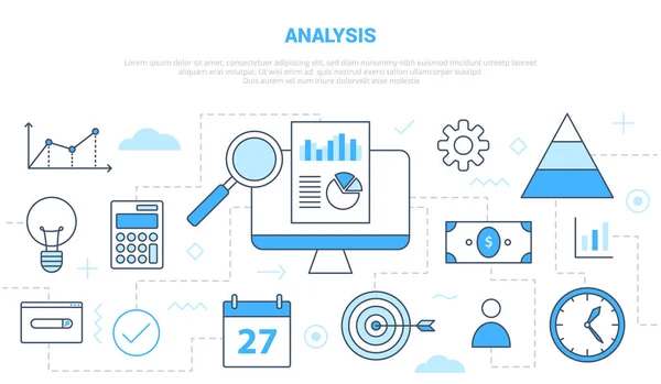 Concepto de análisis de negocios con varias líneas de iconos como la investigación gráfica y gráfica con estilo de línea moderna — Archivo Imágenes Vectoriales