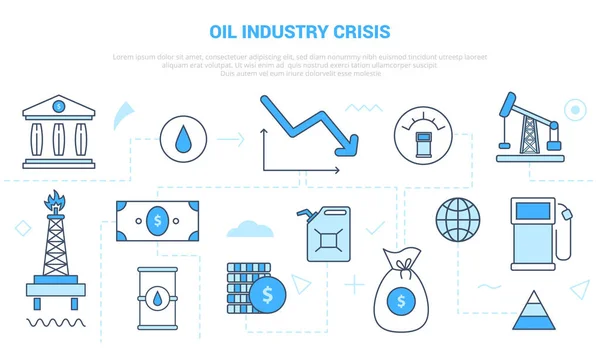 Concepto de crisis de la industria del petróleo y el gas caen campaña para página web página de inicio plantilla landing page banner con esquema icono estilo — Vector de stock