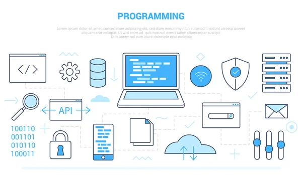 Campaña de desarrollo de software de código de programación para página de inicio del sitio web banner de página de destino con estilo de icono de esquema — Vector de stock