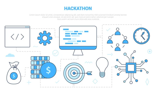Hackathon utvecklingskoncept med ikon set mall banner med modern blå färg stil — Stock vektor