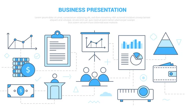 Бизнес-презентация концепции с иконка набор шаблонов баннер с современным синим цветом стиле — стоковый вектор