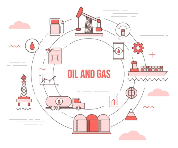 Concept d'affaires de l'industrie pétrolière et gazière avec bannière de modèle de jeu d'icônes avec style de couleur orange moderne — Image vectorielle