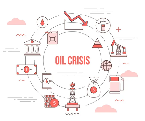 Crisis de petróleo y gas cayendo concepto con icono conjunto plantilla pancarta con estilo de color naranja moderno — Vector de stock