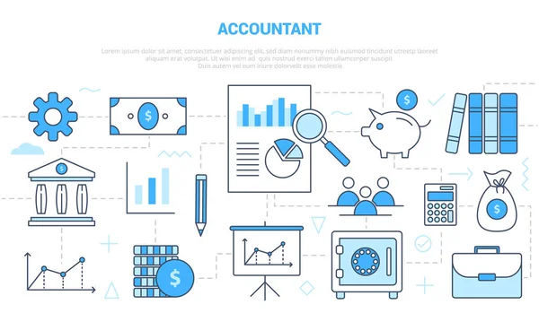 Účetní podnikatelé pracují koncept s ikonou set šablony banner s moderní modré barvy stylu — Stockový vektor