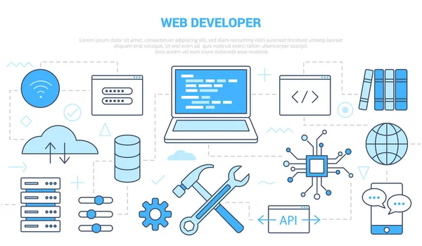 Web site developer concept with icon set template banner with modern blue color style — стоковый вектор