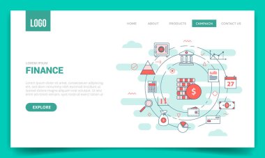 Web sitesi şablonu veya indirme sayfası ana sayfası için daire simgesi ile finans kavramı