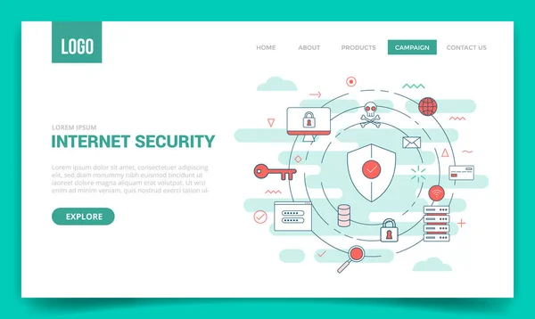 Concept de sécurité internet avec icône circulaire pour le modèle de site Web ou la page d'accueil de la bannière de page d'accueil — Image vectorielle