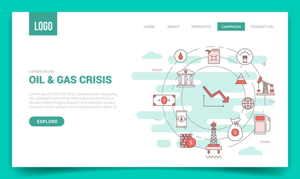 Concepto de crisis de petróleo con icono de círculo para la plantilla del sitio web o página de destino banner página de inicio — Vector de stock