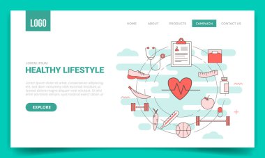 Web sitesi şablonu veya indirme sayfası anasayfası için daire simgesine sahip sağlıklı yaşam tarzı kavramı