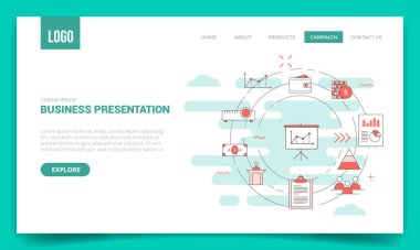 Web sitesi şablonu veya iniş sayfası afişi için daire simgesi içeren iş sunumu kavramı