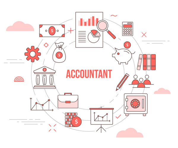 accountant concept with icon set template banner with modern orange color style and circle shape