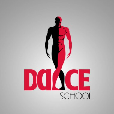 Dans sınıfı vektör logosu, sembol. Dans okulu için bir şablon olarak zinde adam silueti