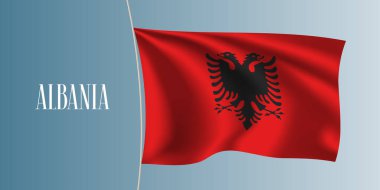 Arnavutluk bayrak taşıyıcı illüstrasyon sallıyor. Ulusal Arnavut sembolü olarak bayrakta tasarım unsuru
