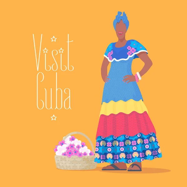 Cuban Black Woman Vector Illustration Poster Travel Cuba Concept Woman — Stock Vector