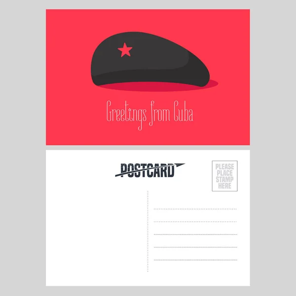 来自古巴的明信片 附有切 格瓦拉红星帽矢量图解 来自古巴的带有模板文本框的贺卡 — 图库矢量图片