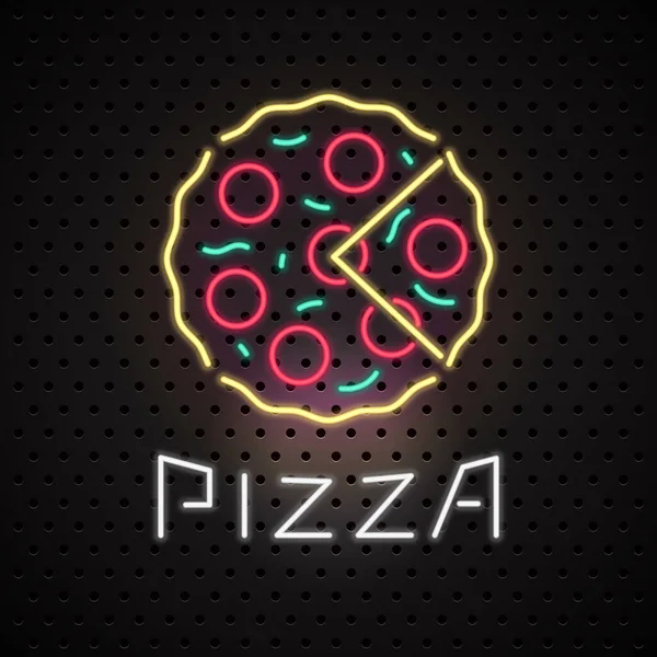 Pizza Servicio Entrega Pizza Letrero Neón Como Logotipo Emblema Vector — Archivo Imágenes Vectoriales