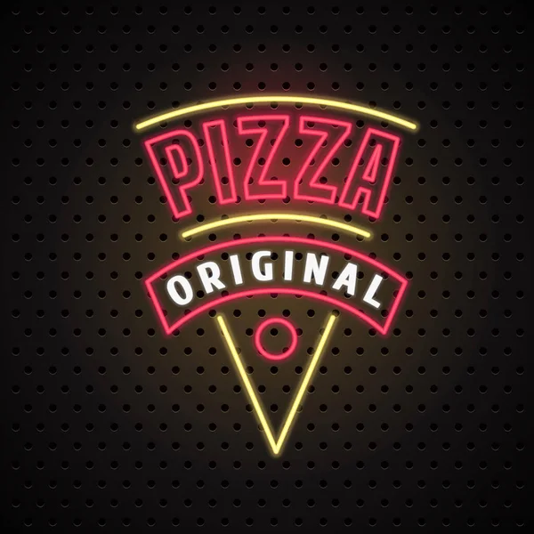 Логотип Доставки Пиццы Значок Неоновой Вывеской Дизайн Итальянской Пиццерии Прорезями — стоковый вектор