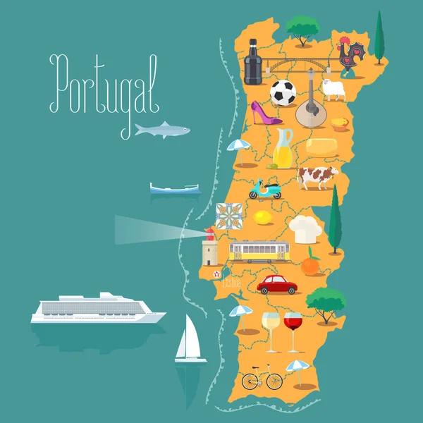 Mapa colorido de portugal com regiões e principais cidades ilustração em  vetor