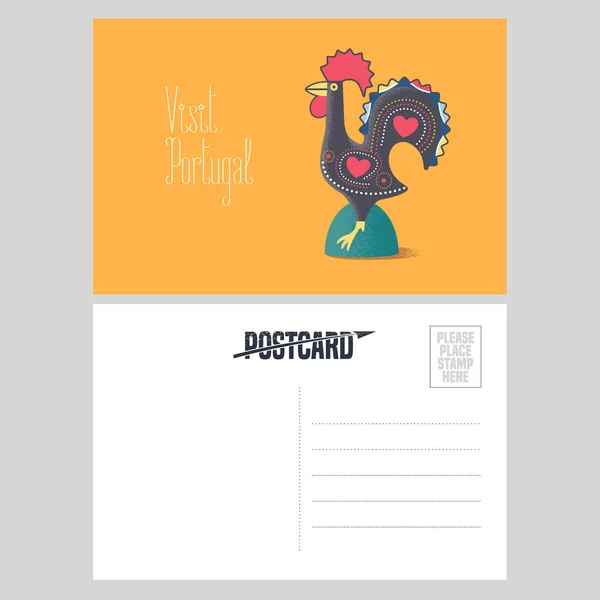 Cartão Postal Portugal Ilustração Vetorial Com Galo Barcelos Símbolo Português —  Vetores de Stock