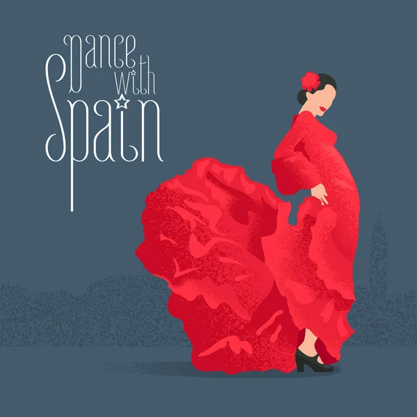 Flamenco Dansare Röd Klänning Besök Spanien Koncept Vektor Illustration Design — Stock vektor