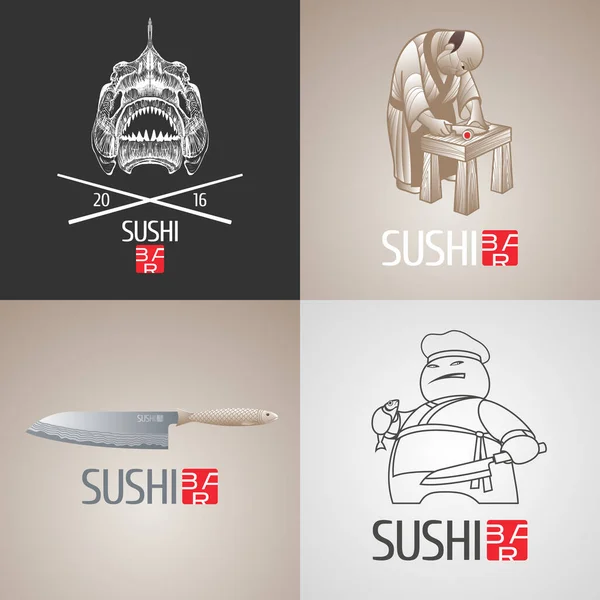 Conjunto Logotipo Plantilla Vector Sushi Icono Símbolo Elemento Diseño Aislado — Vector de stock