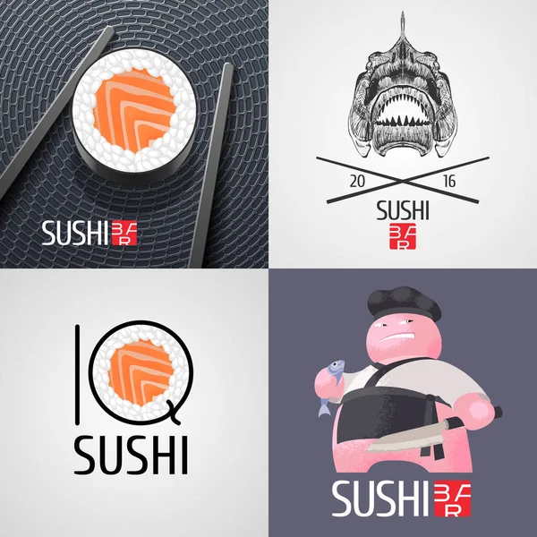 Conjunto Sushi Vector Plantilla Logo Icono Símbolo Signo Elemento Diseño — Vector de stock