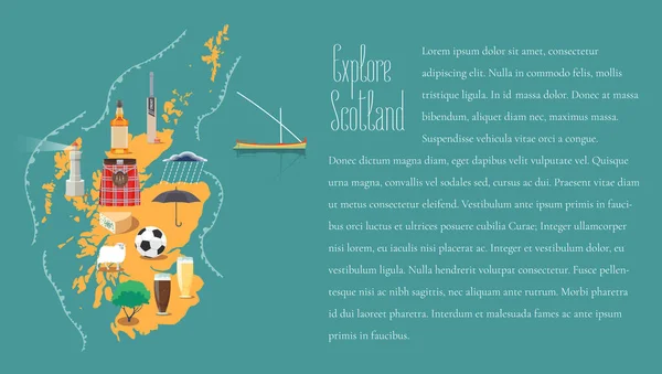 Skoçya Haritası Makale Şablonu Vektör Çizimi Tasarım Elementi Skoç Simgeleri — Stok Vektör