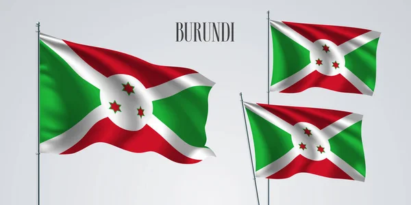 Burundi Machający Flagą Zestaw Ilustracji Wektora Czerwone Zielone Białe Elementy — Wektor stockowy