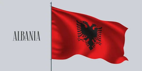 Albania Waving Flag Flagpole Vector Illustration Eagle Red Background Wavy — Stock Vector