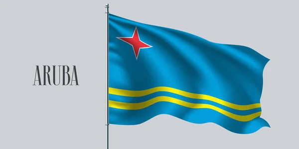 Bandera Ondeando Aruba Ilustración Vectorial Asta Bandera Rayas Con Estrella — Vector de stock