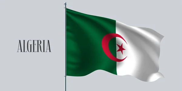 Algeria Sventola Bandiera Pennone Vettoriale Illustrazione Strisce Con Stella Sventolata — Vettoriale Stock