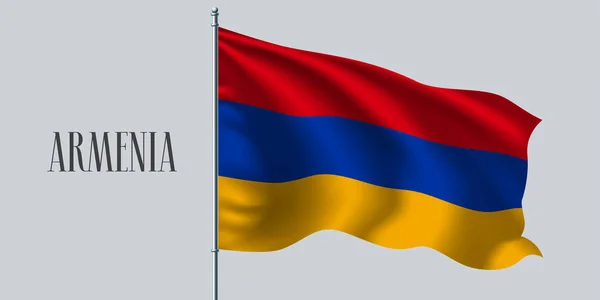 Armenien Schwenkt Flagge Fahnenmast Dreifache Streifen Geschwungener Realistischer Flagge Als — Stockvektor