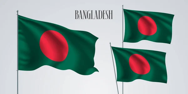 Bangladesh Waving Flag Set Vector Illustration Red Green Elements Bangladeshi — Stock Vector