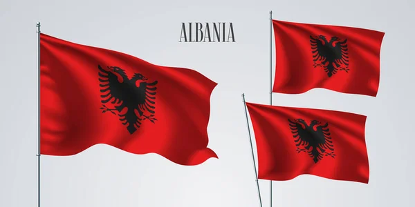 Albánie Mává Vlajkovou Sadou Vektorových Ilustrací Červená Orlem Albánské Vlnité — Stockový vektor