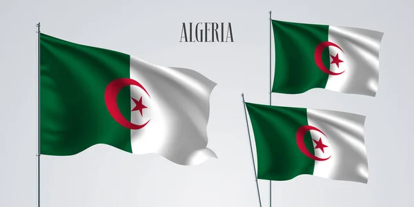 Algieria Machając Flagą Zestaw Ilustracji Wektor Paski Półksiężyc Algierskiej Falistej — Wektor stockowy