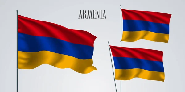 Armenia Machając Flagą Zestaw Ilustracji Wektor Czerwone Żółte Niebieskie Paski — Wektor stockowy