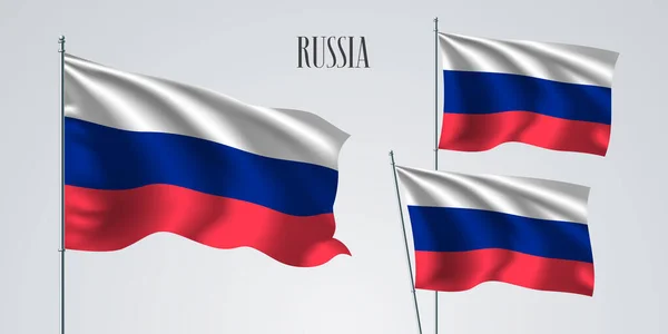 Ryssland Viftar Flaggan Uppsättning Vektor Illustration Tre Färger Ryska Vågiga — Stock vektor