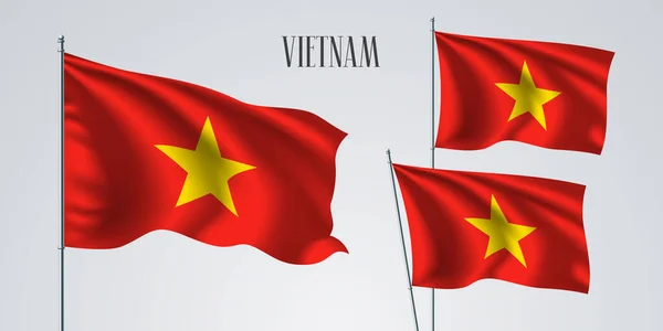 Єтнам Розмахує Набором Векторних Ілюстрацій Червоні Жовті Елементи Єтнамського Хвилястого — стоковий вектор