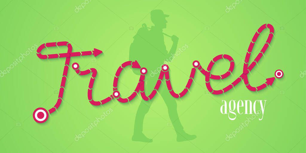 Travel and tourism agency vector logo, icon. Illustration of tourist as a design element for backpacking
