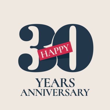 30. yıl dönümü vektör logosu, simge. Şablon tasarım ögesi, 30. yıldönümü tebrik kartı numarası içeren sembol