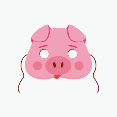 Çocukların doğum günü ya da kostüm partisi temsilcileri için domuz maskesi. Fotoğraf kabini yazdırılabilir simgeleri için pembe domuz yavrusunun sevimli çizgi film başı