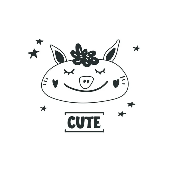 Cute Pig Head Vector Illustration Design Element Clipart Hand Drawn — Stock Vector