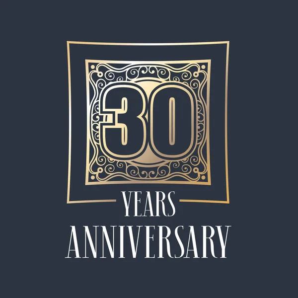 30周年記念ベクターアイコンロゴ 30周年の装飾のための黄金のフレームと番号を持つグラフィックデザイン要素 — ストックベクタ
