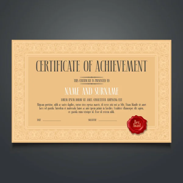 Сертифікат Вдячності Векторні Ілюстрації Досягнень Елемент Дизайну Шаблону Кузовами Елегантним — стоковий вектор