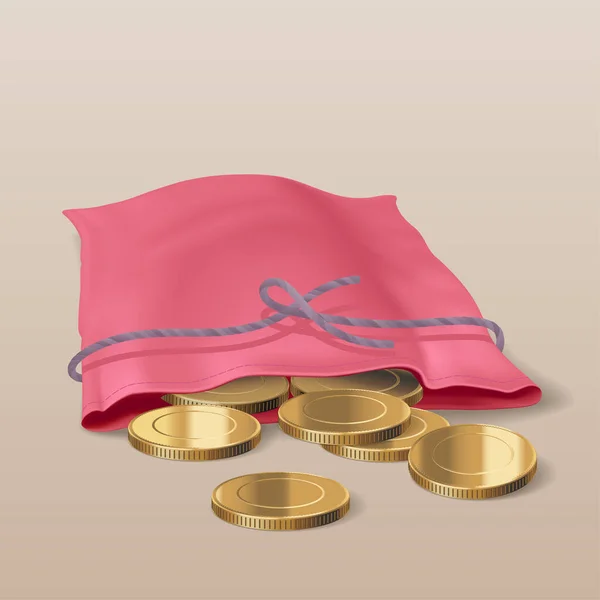 Τσάντα Ρεαλιστική Απεικόνιση Φορέα Χρυσά Νομίσματα Στοιχείο Σχεδιασμού Κλιπ Σάκο — Διανυσματικό Αρχείο
