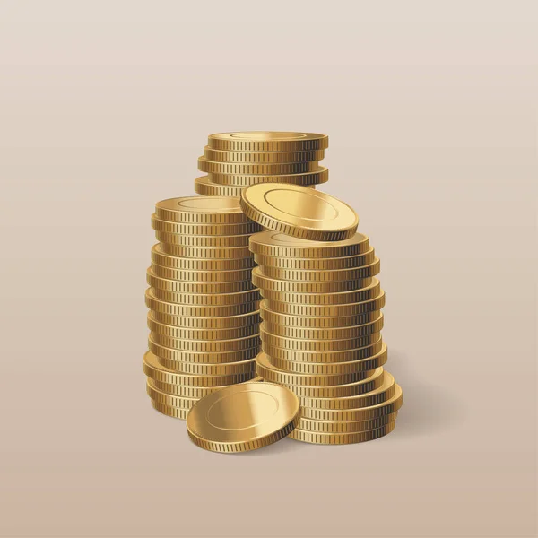 Στοίβα Ρεαλιστικών Χρυσών Νομισμάτων Διανυσματική Απεικόνιση Στοιχείο Σχεδιασμού Κλιπ Σωρό — Διανυσματικό Αρχείο