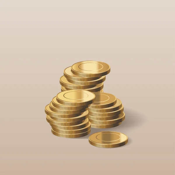 Stack Realistic Golden Coins Vector Illustration Design Element Clipart Pile — Stock Vector