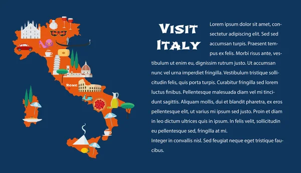 イタリアの地図ベクトルイラスト テンプレートテキストでデザイン イタリアのコロッセオ ヴェネツィアのアイコン 記事として使用することができますイタリアの概念画像を探索 — ストックベクタ