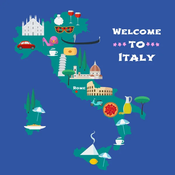 Mapa Italia Vector Ilustración Diseño Iconos Con Coliseo Italiano Góndola — Vector de stock