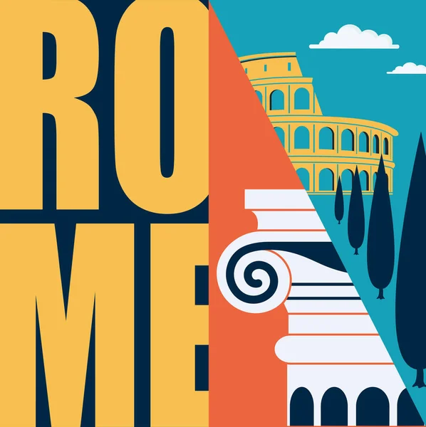 Řím Itálie Vektorová Ilustrace Pohlednice Cesta Říma Moderní Plochý Grafický — Stockový vektor
